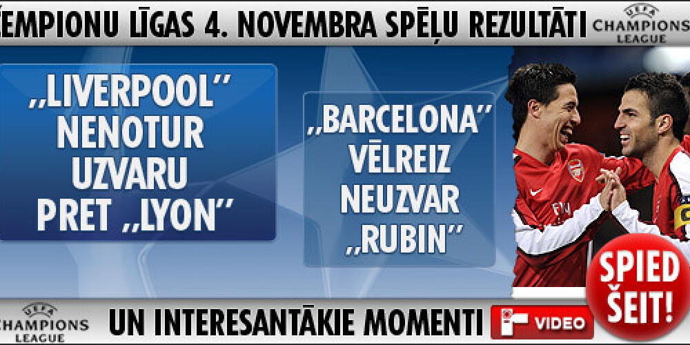 „Barcelona” vēlreiz neuzvar „Rubin”, „Liverpool” nenotur uzvaru pret „Lyon”