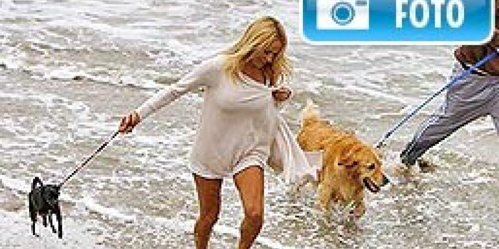 Kā Pamela Andersone ved pastaigā suņus. FOTO