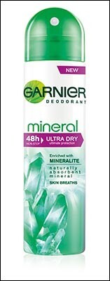 Спрей дезодорант-антиперспирант Mineral от Garnier защищает от запаха и влаги в течение 48 часов. Обогащен минералом перлит, 2,29 Ls.