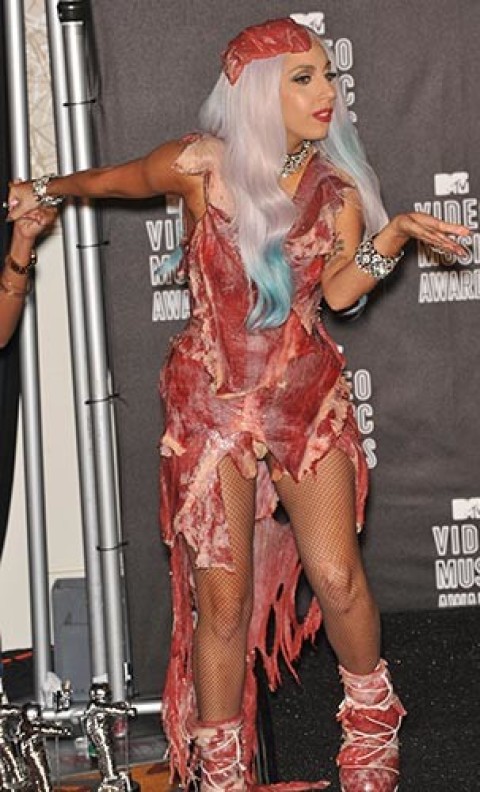 Платье Леди Гага из кусков сырого мяса