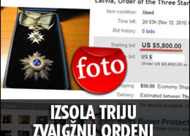 Interneta vietnē ebay.com izsola Triju Zvaigžņu ordeni