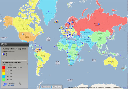 Spāņu portāls targetmap.com publicējis karti, kurā norādīts, ka Latvijas sievietēm ir 1. izmēra krūtis, savukārt Igaunijas un Lietuvas dāmas lepojoties ar 3. izmēru.