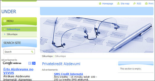 Krāpnieciskiem nolūkiem izveidotā mājaslapa „Privatekredit.webnode.com”.