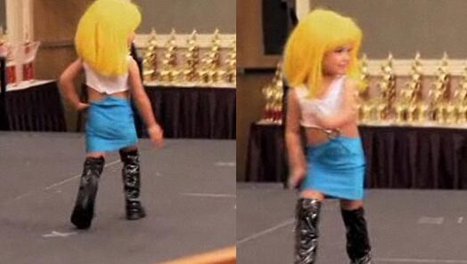 Малышка со всей детской непосредственностью изображает проститутку