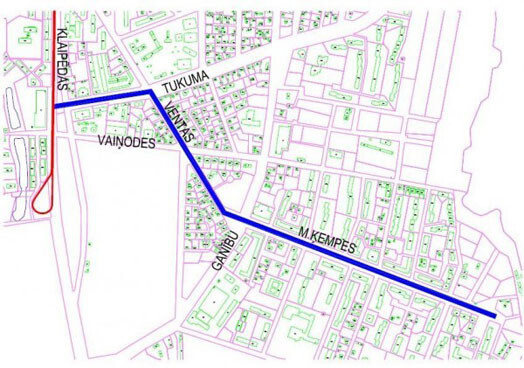 Jaunbūvējamā Liepājas tramvaja līnija (zilā krāsā)