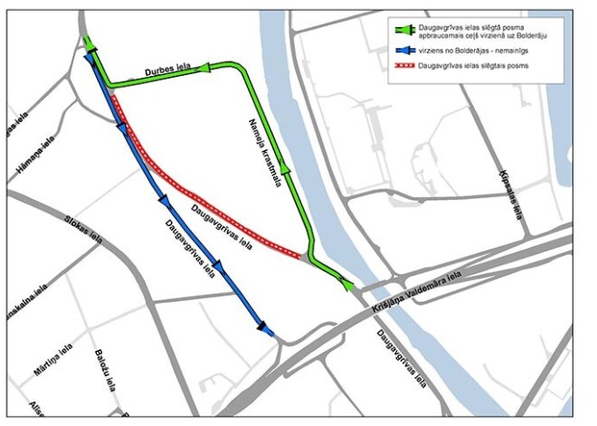 Līdz 2013. gada pavasarim tiks slēgta satiksme Daugavgrīvas ielā