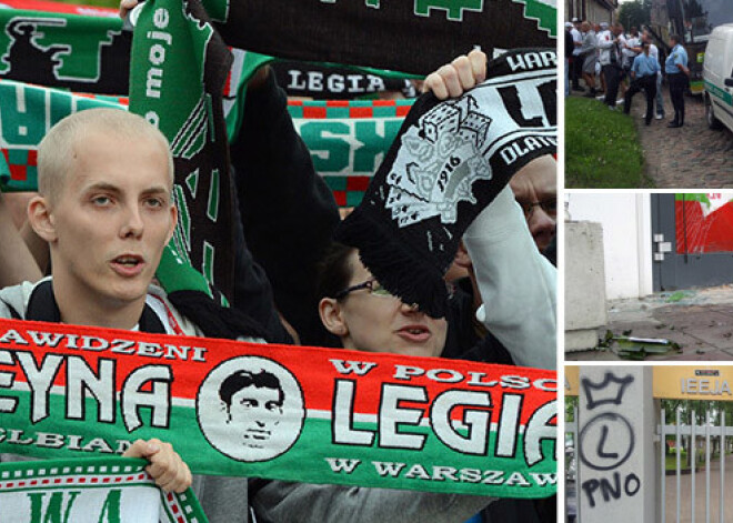 Vairāki tūkstoši Polijas futbola fanu ālējas Liepājā; vairāki aizturēti. FOTO