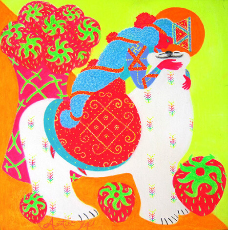 Ilze Avotiņa. „Noskūpstīt Laimes lāci”, audekls/akrils, 2011., 30x30cm.