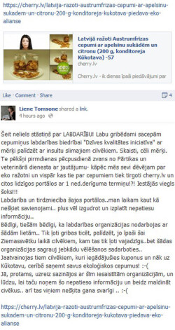 Lienes Tomsones ieraksts facebook.com