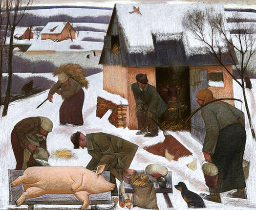 Edvīns Kalnenieks. „Atmiņas par lauku mājām.” 2008. gads, pastelis, 81 x 100 cm.