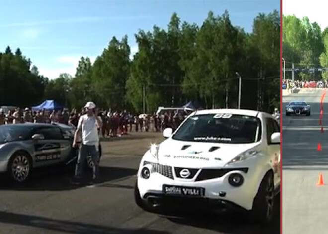 Nissan Juke publiski piesmej Bugatti Veyron. VIDEO