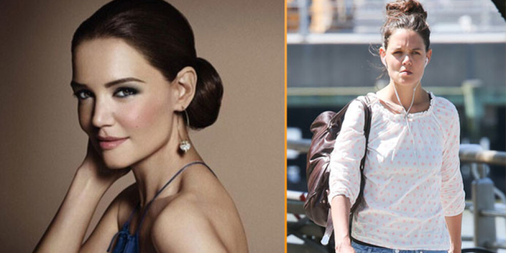 Актриса Кэти Холмс (справа) на улицах Нью-Йорка и в рекламе Bobbi Brown