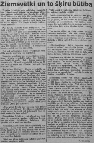 1940. gada Ziemassvētkos Latvijas presē bija pārpludināta ar antireliģioziem rakstiem.