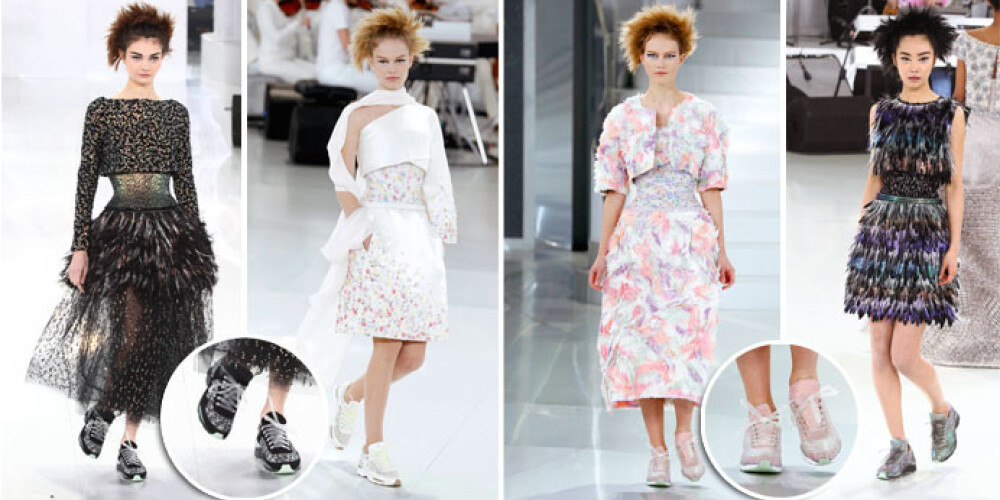 Chanel augstās modes skate: pie greznām kleitām sporta apavi. FOTO