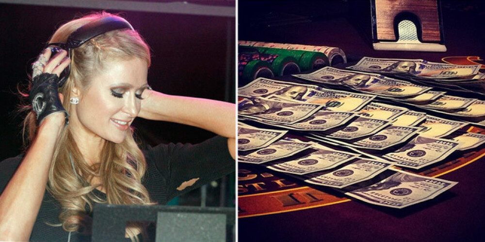 Parisa Hiltone kazino laimē naudu. Fotogrāfijā parāda: cik!
