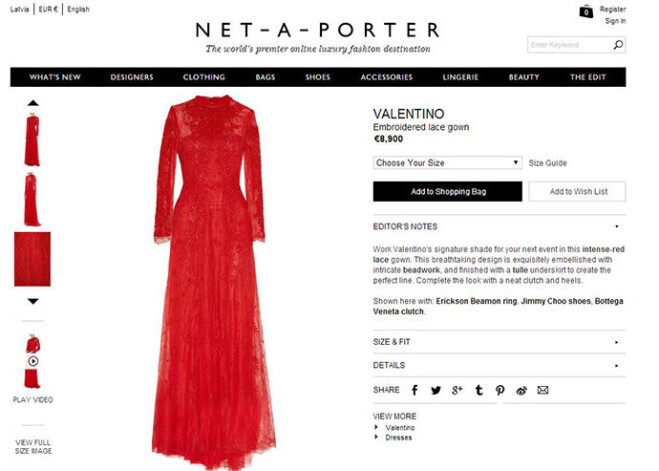 Платье Valentino, выгулянное Гинтой, на сайте net-a-porter.com стоит 8900 евро