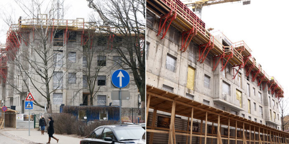 Hospitāļu ielā straujos tempos tiek būvēta jauna dzīvojamā māja, kaut gan turpat netālu jau vairākus gadus ir pamesta kāda cita jauno projektu attīstītāja ēka.