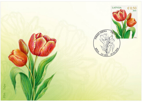 "Latvijas Pasts" izdod jaunu pastmarku, kurā attēlota tulpe. FOTO