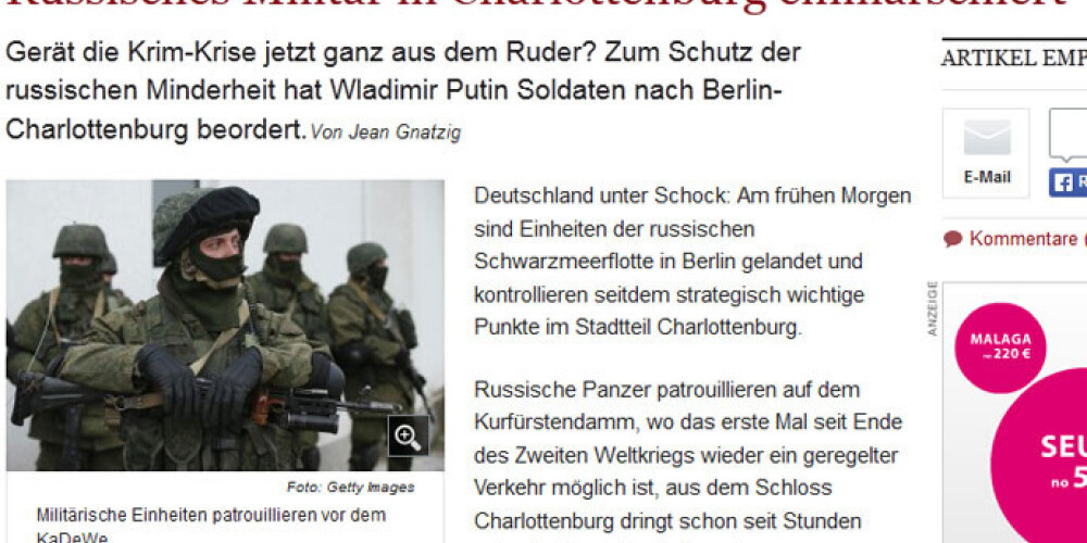 Vācijas laikraksts: krievu karavīri ar automātiem okupē Berlīnes lielveikalu