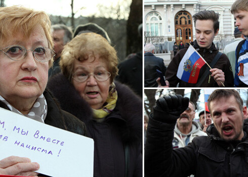 PCTVL rīkotajā piketā "Krimas atbalstam" dalībnieki protestē pret nacismu. FOTO