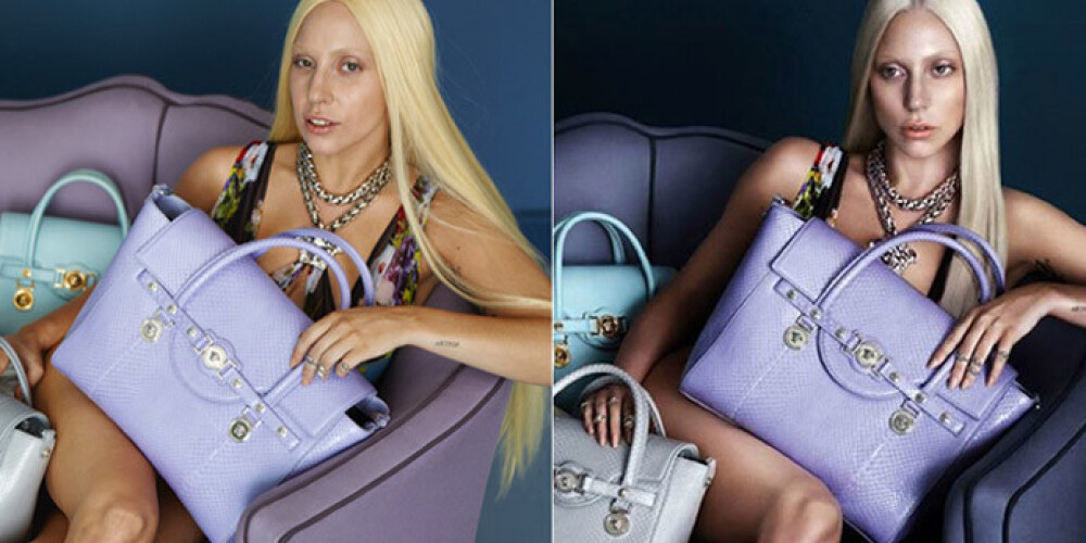 Леди Гага «до» и «после» фотошопа на снимках для Versace