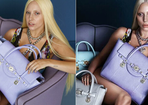 Леди Гага «до» и «после» фотошопа на снимках для Versace