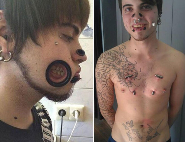 Для того чтобы выпить или поесть суп, парень должен затыкать дырки специальными пробками