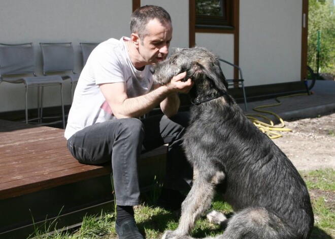 Grupas „Jumprava” mūziķis Aigars Grāvers ar vienu no dēliem – pastarīti Albertu - un īru vilku suni Alfonu saimnieko savas ģimenes mājās Pārdaugavā.