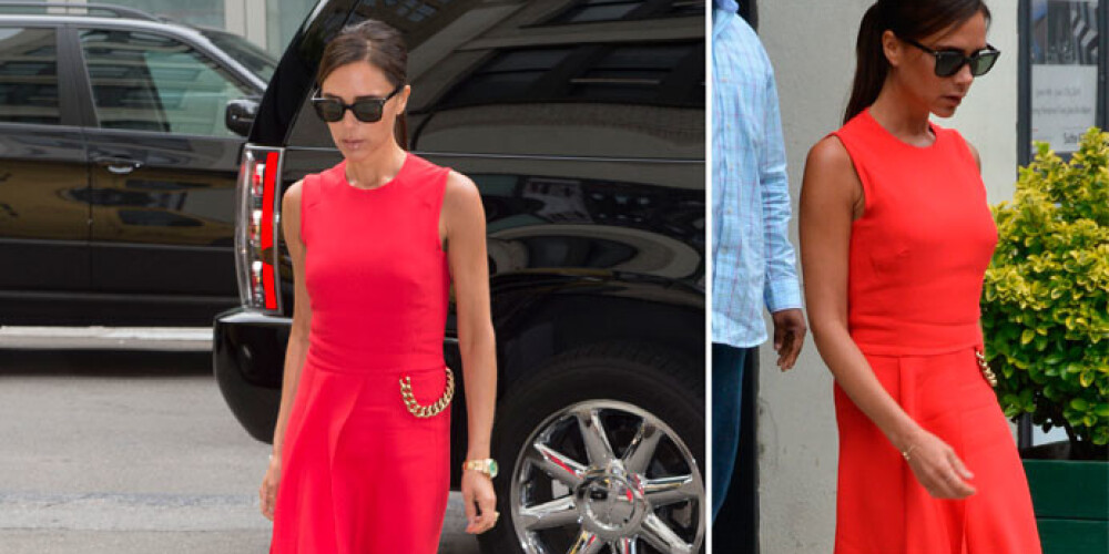 В Нью-Йорке Виктория Бэкхем примерила облик леди в красном в наряде из своей новой коллекции