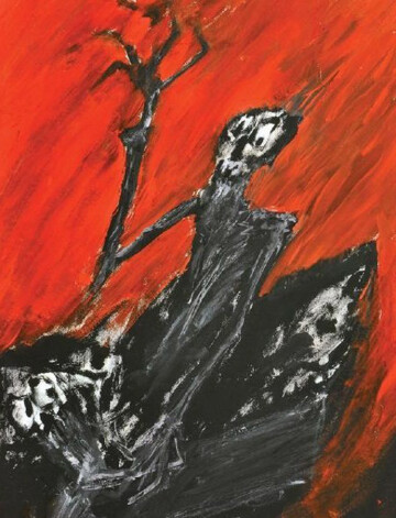 Liepājas muzejā skatāma savdabīga jaunā mākslinieka Raida Kalniņa „šausmu izstāde” – „Nelaime ciematā jeb dinozauri izēd kapus”.