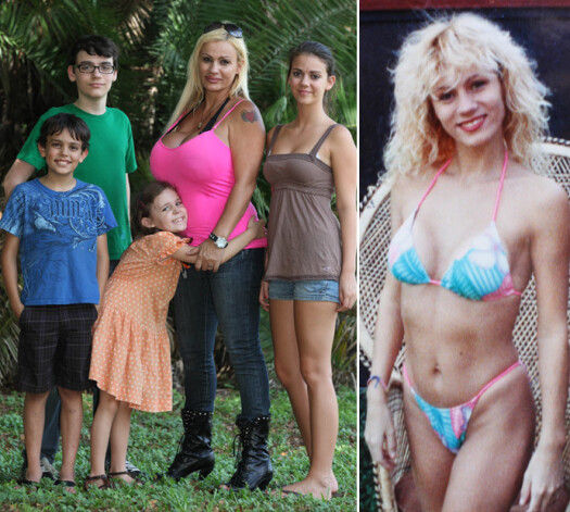 Лейси с четырьмя из своих шестерых детей — Брендоном (11), Майклом (16), Дженевьев (10) и Тори (18) — в 2012 году