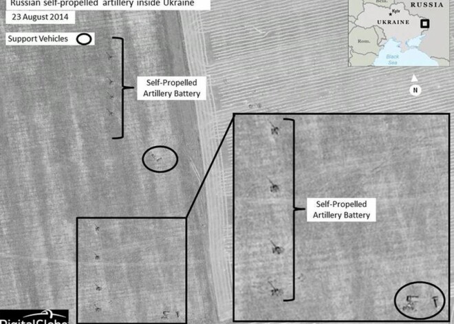 Attēlos, kas iegūti augusta nogalē, fiksēta Krievijas artilērijas vienību virzīšanās cauri Ukrainas laukiem un sagatavošanās darbībai Krasnodonas rajonā, teikts NATO paziņojumā.