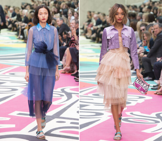 Tērpi no zīmola Burberry Prorsum 2015.gada pavasara modes skates Londonā.