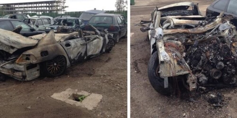 Водитель BMW съехал с дороги и врезался в дерево - это все, что осталось от автомашины