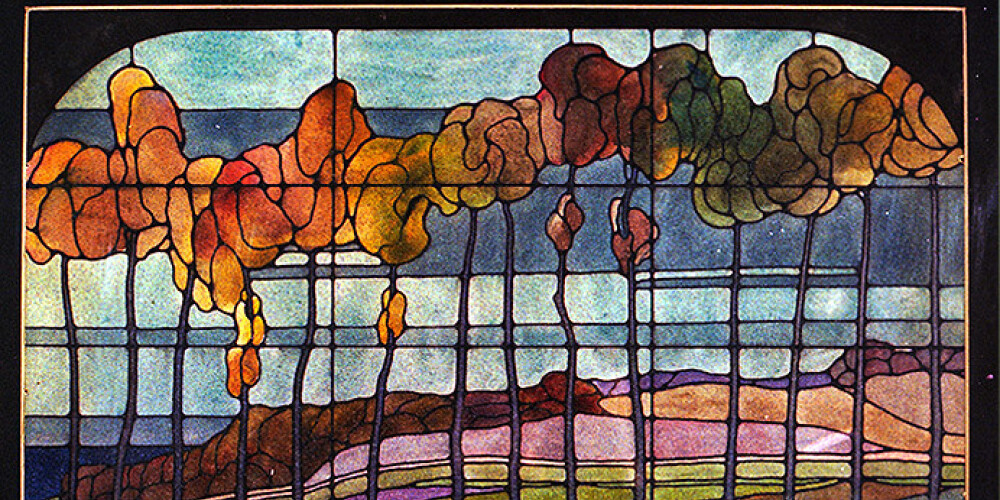 Kārlis Brencēns. Vitrāžas mets (1906., papīrs, akvarelis, tuša. 36x50 cm).