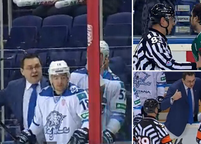 Temperamentīgais KHL treneris Nazarovs met pretiniekam ar pudeli. VIDEO