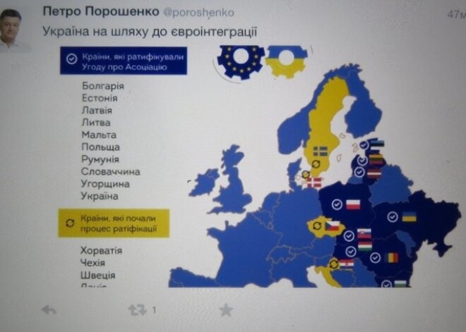 Порошенко на карте Европы в своем Twitter перепутал страны