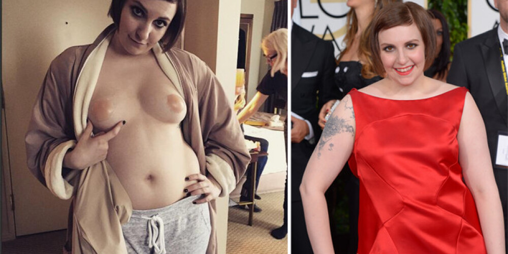 Актриса Лина Данэм перед красной дорожкой продемонстрировала накладки на соски.