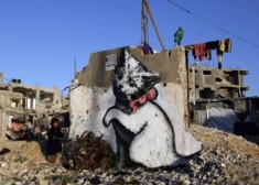 Бэнкси нарисовал в секторе Газа котенка, карусель и задумчивого человека