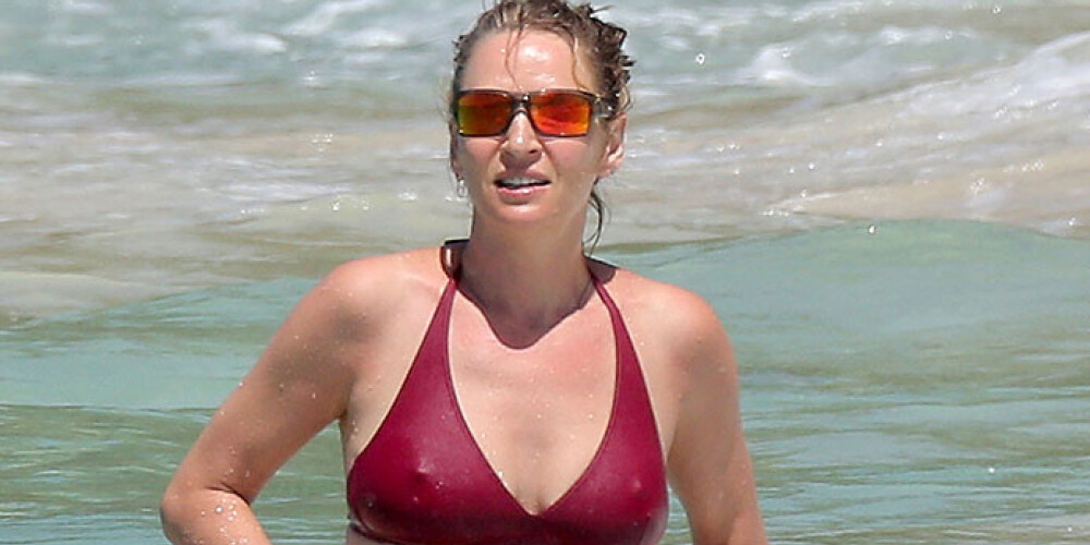 Актриса Ума Турман наслаждается жизнью на курорте в Карибском море