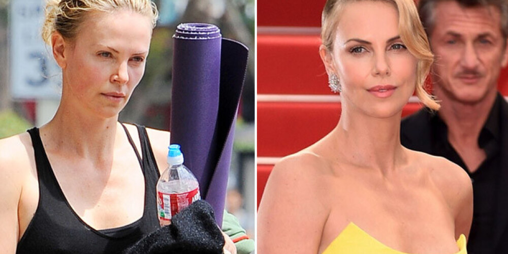 Актриса Шарлиз Терон после занятия йогой и на красной дорожке Каннского кинофестиваля с партнером Шоном Пенном