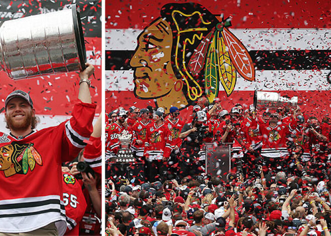 Parādē Čikāgā svin "Blackhawks" triumfu NHL. FOTO