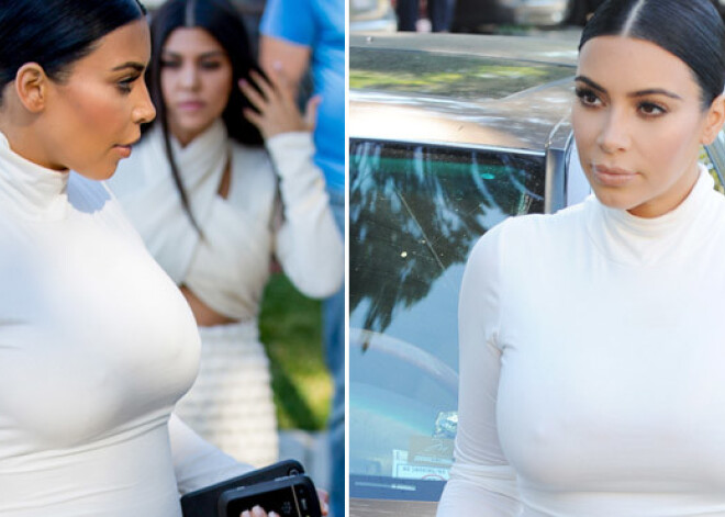 Беременная Ким Кардашьян показала фигуру в белом платье