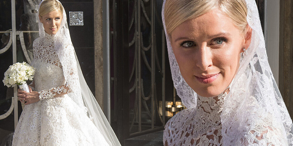 Hiltones māsai kāzu kleita 70 330 eiro vērtībā. FOTO