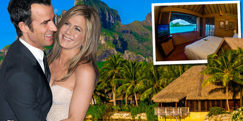 Dženifera Anistone un Džastins Terū devušies medusmēnesi baudīt uz skaisto Bora Bora salu franču Polinēzijā. Pērn šajā vietā viņi atzīmēja saderināšanās otro gadadienu.