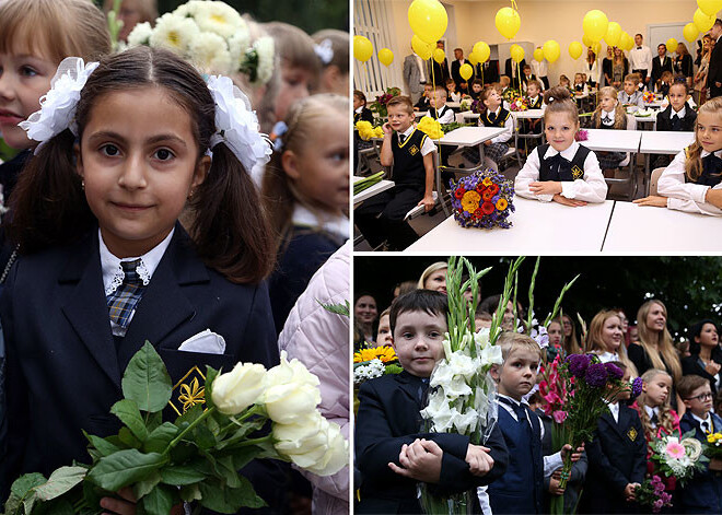 Baloni, bantes un gladiolas: Rīgas skolās svin Zinību dienu. FOTO