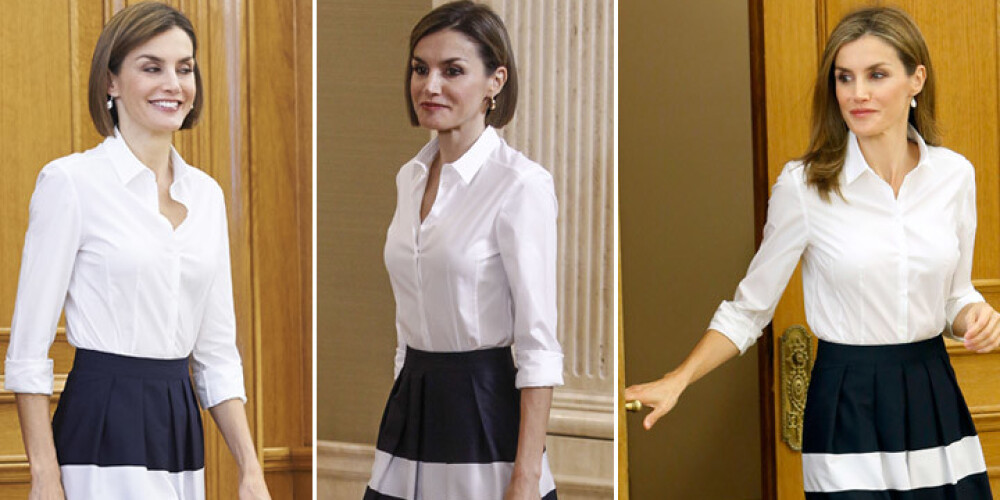 Униформа испанской королевы, выгулянная ею уже в сентябре и июне 2015, а также весной 2014 года