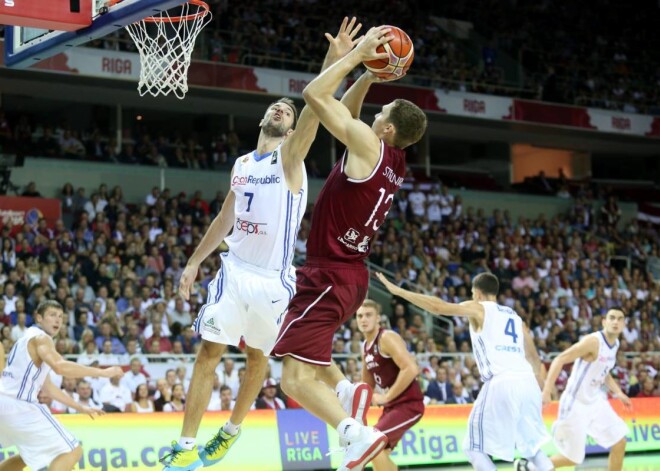 Eiropas basketbola čempionāta spēle starp Latvijas un Čehijas izlasēm