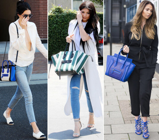 Kardašjanu-Dženeru klana jaunākās atvases Kendala un Kailija un TV personība Eimija Čaildsa ar Celine Luggage.