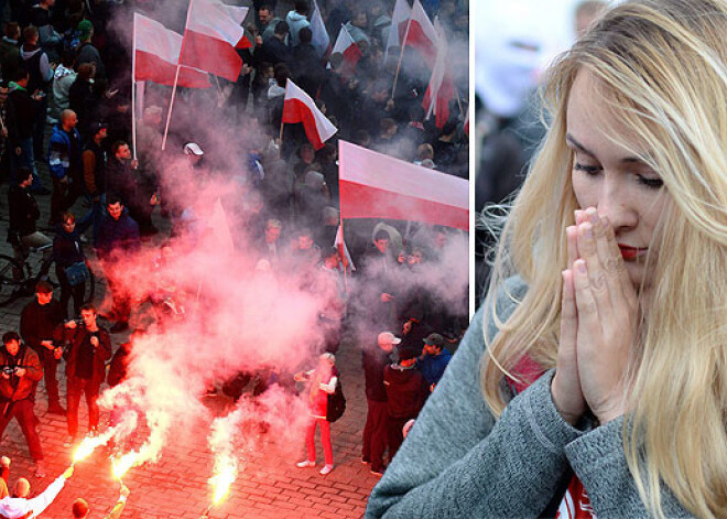 Kamēr Eiropā notiek demonstrācijas bēgļu atbalstam, Polijā ielās iziet tūkstošiem pretinieku. FOTO